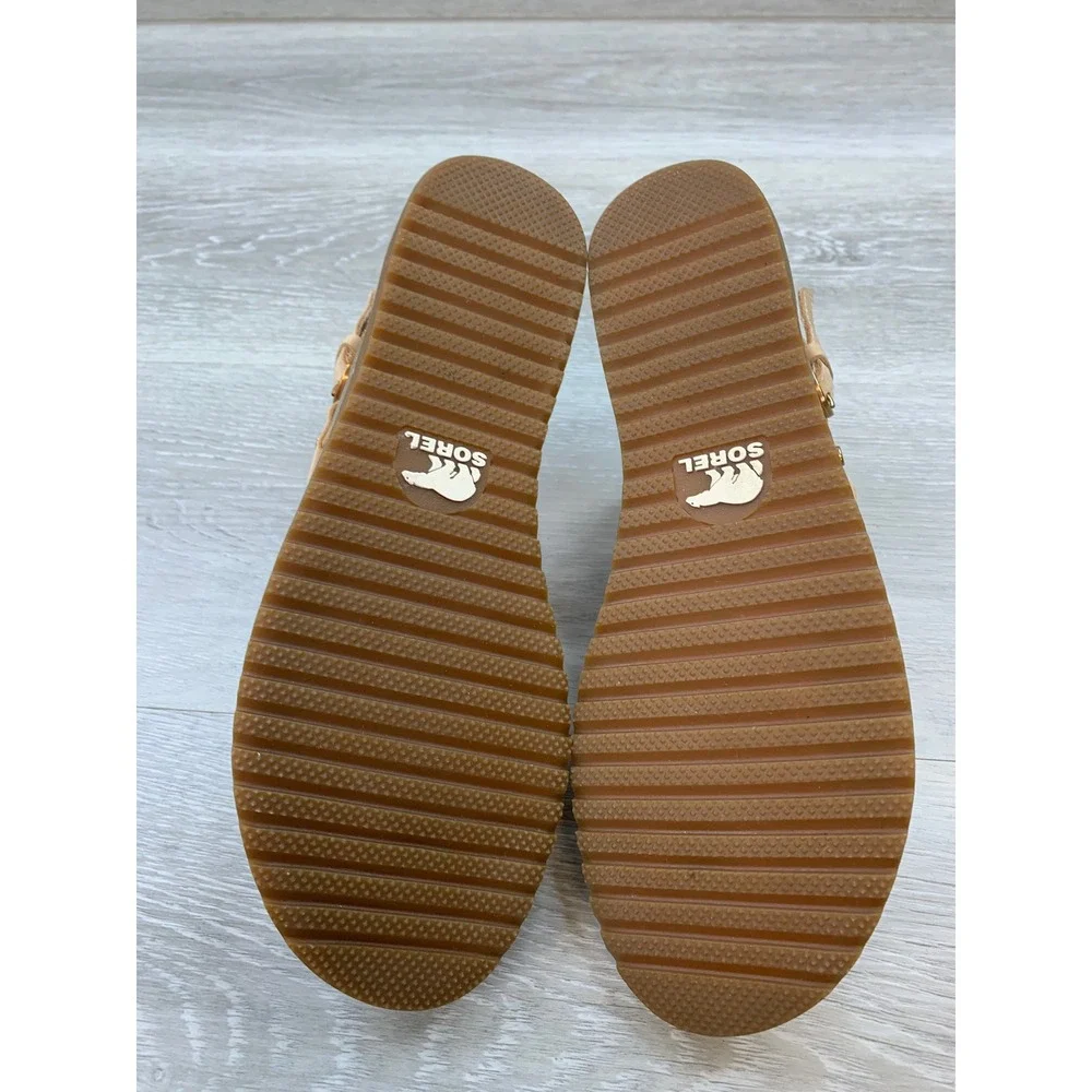 Sorel Ella Women's Sandals Metallic Gold Tan Leather Flat 8 Casual Shoes